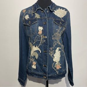 Bandolino Blue Jean Jacket with Floral Embroidery